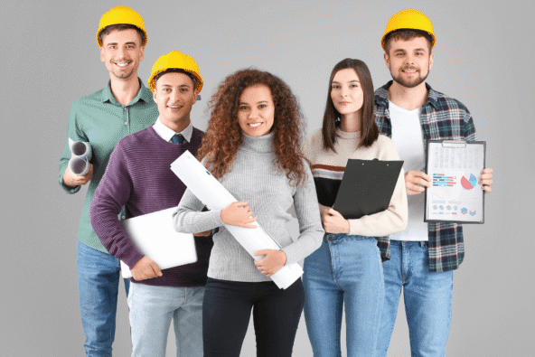 Group of young employees - apprentices. National Apprenticeship Week. metrohr