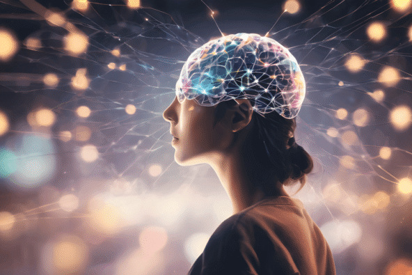 Neurodiversity types - graphic of lady with colourful brain