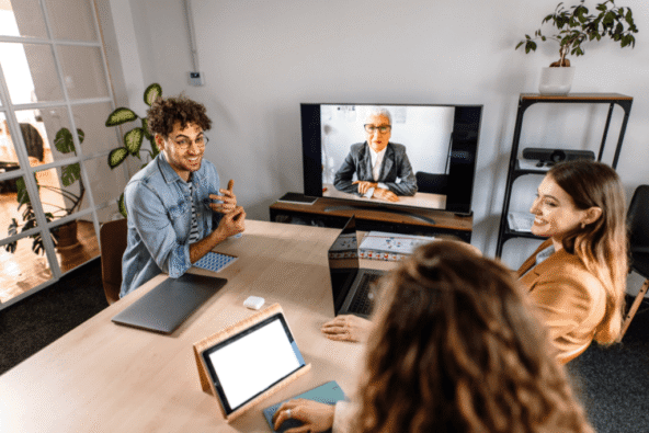 Hybrid worker - harder to build connection. meeting in office with person joining on screen